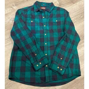 Alesbury Buffalo Plaid Flannel Button-Down Shirt Green Navy Classic Casual large